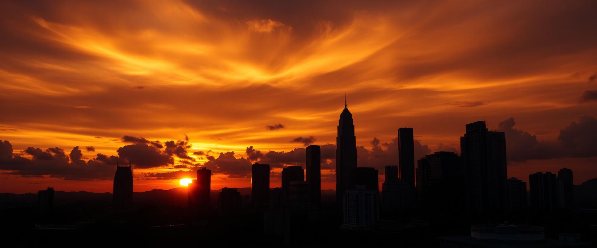 Skyline bij zonsondergang