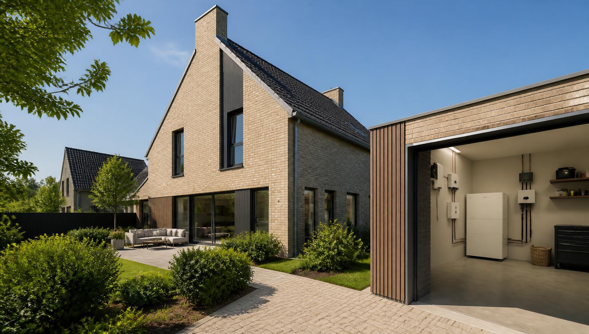 Woning met een thuisbatterij in de technische ruimte
